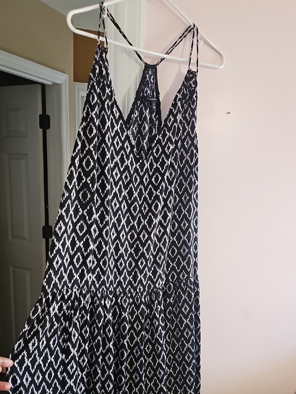 Banana Republic Black and White Printed Spaghetti-Strap Maxi Dress